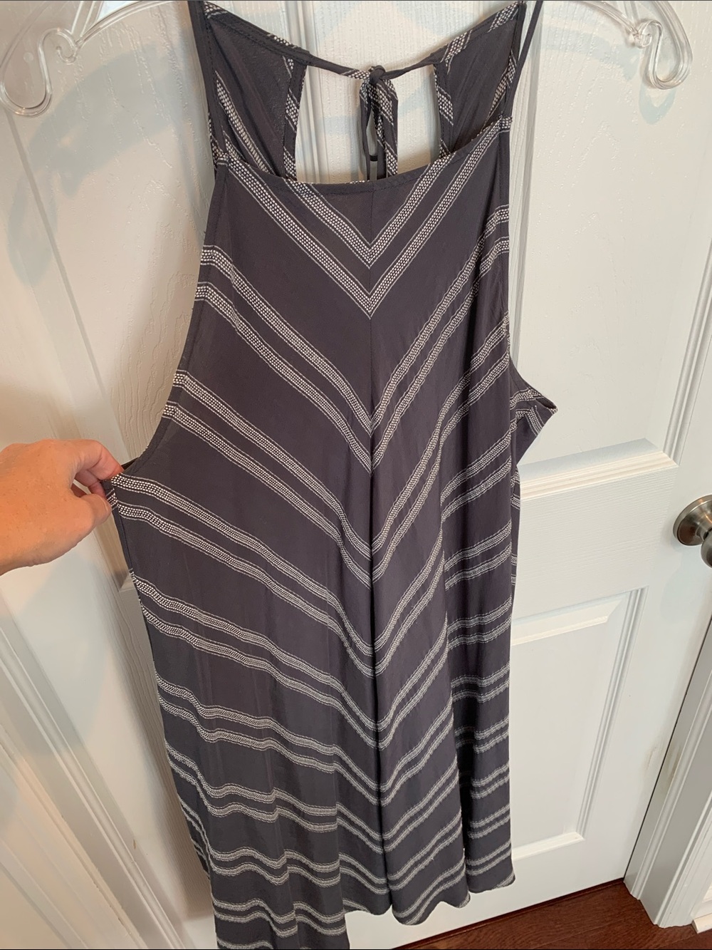 LOFT Gray and White Striped Halter Dress L